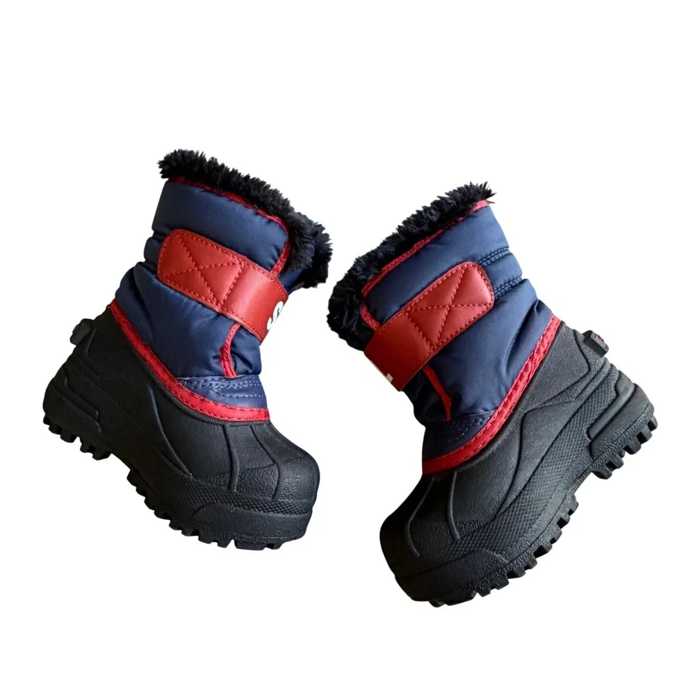 Sorel Snow Commander Kids Snow Boots Navy Blue Red Polar Bear Waterproof Size 7